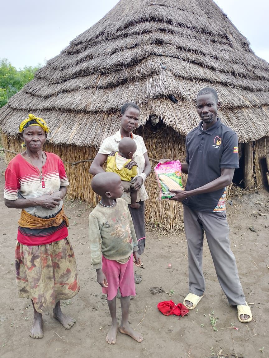 Wide view of a thriving community maize garden in Napak District, Karamoja, 2023